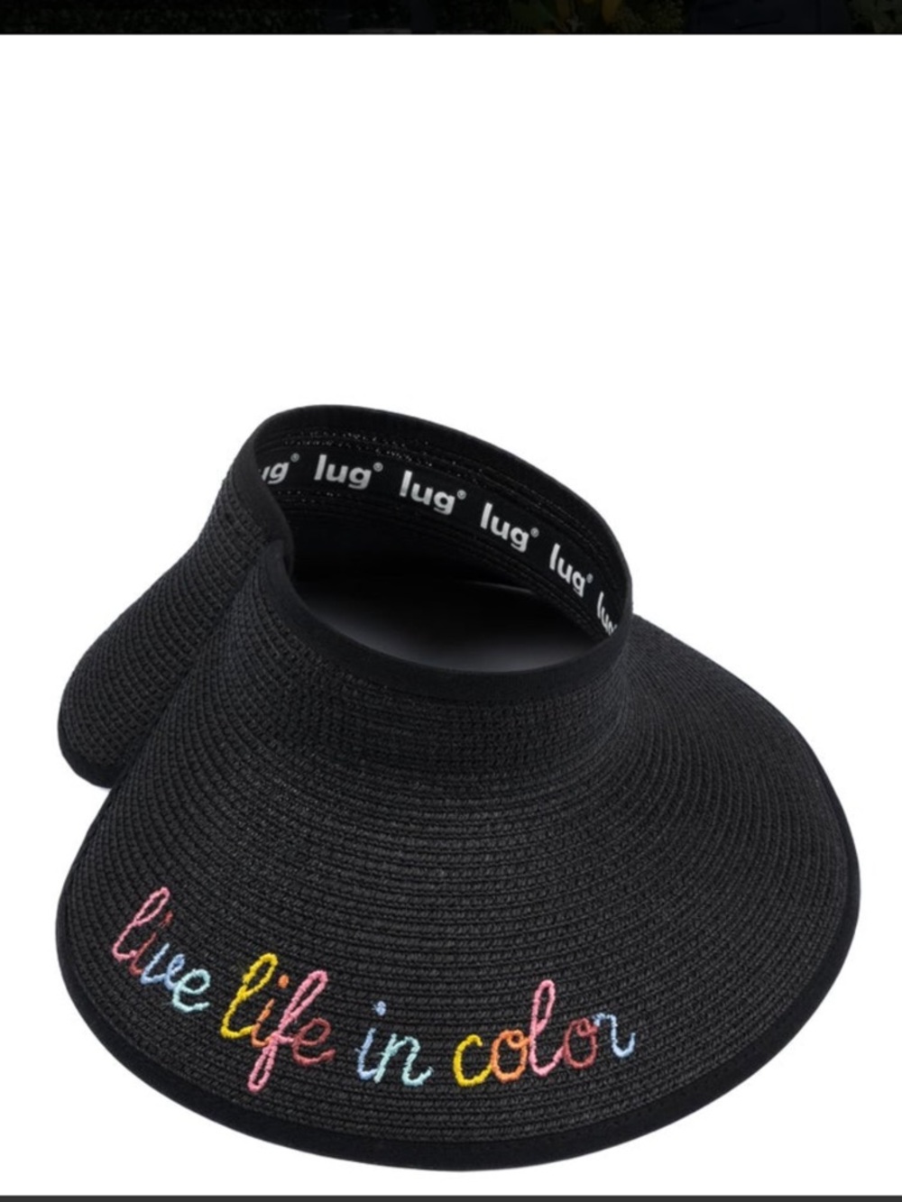 Lug Bimini Embroidered Straw Visor - Black. NWT